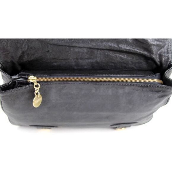 Gustto SOFT BLACK GENUINE LEATHER FLAP LOGO CLUTCH HANDBAG WALLET PURSE - Picture 9 of 16